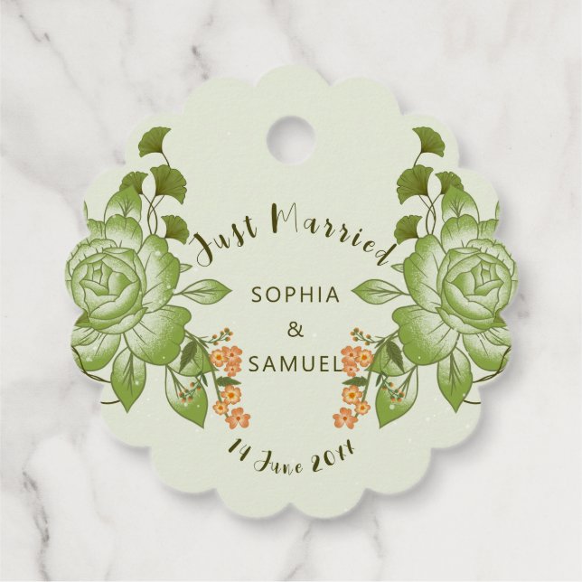 Tema grönt Ro Blommigt Bröllop Gåvor Etiketter (Baksida)