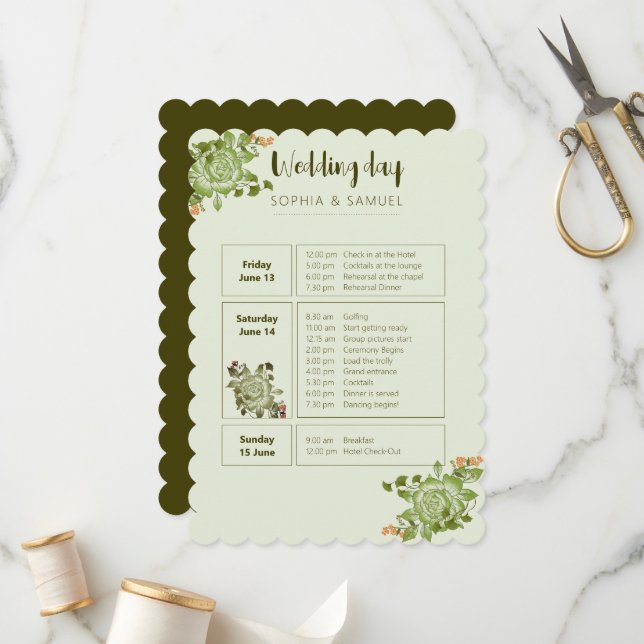 Tema grönt Ro Blommigt Bröllop Program (Fram/Back In Situ)