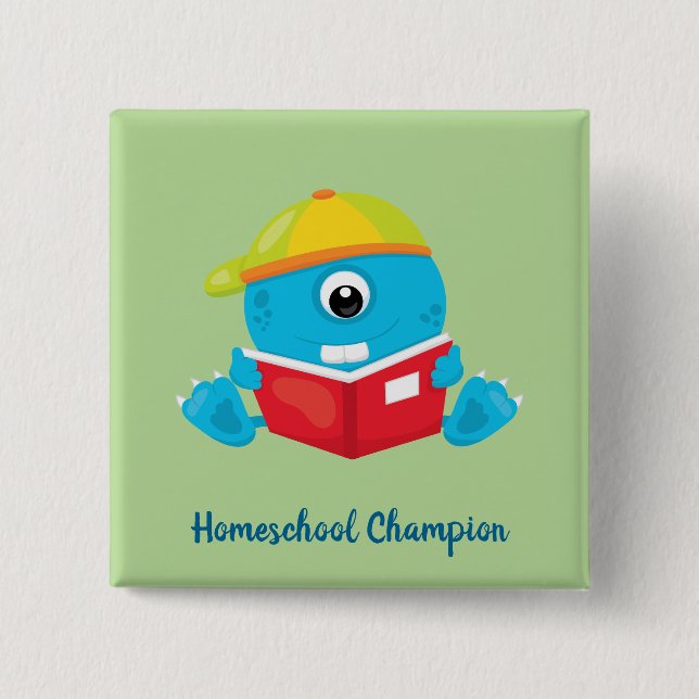 Tema med blått homeschoolmonster knapp (Framsida)
