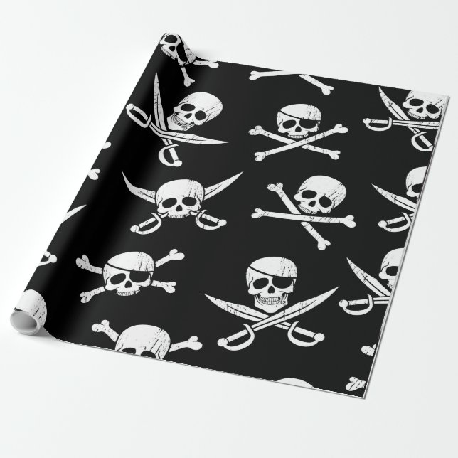 Tema pirat Frakt Skull och Bones Presentpapper (Utrullad)