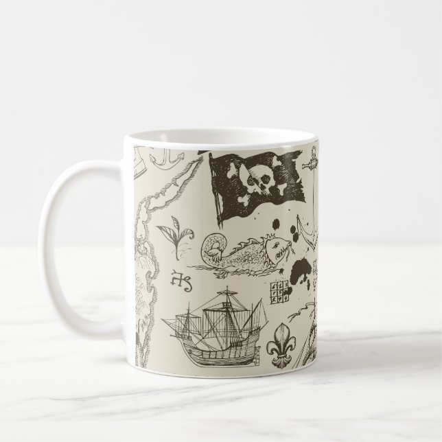 Tema pirat: vintage nautiska mönster. kaffemugg (Vänster)
