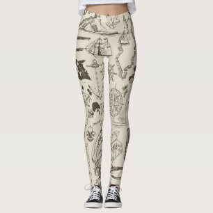 Tema pirat: vintage nautiska mönster. leggings
