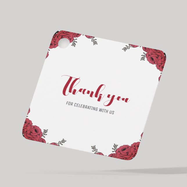 Tema röd ros Blommigt Bröllop Gåvor Etiketter (floral theme thank you square shape tag)