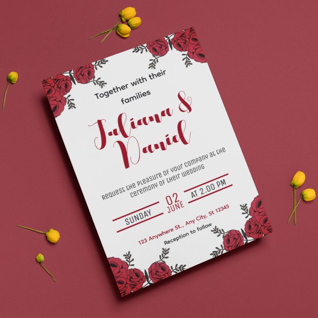 Tema röd ros Blommigt Bröllop Inbjudningar (lovely red floral theme wedding card)