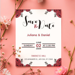 Tema röd ros Blommigt Bröllop Spara Datumet