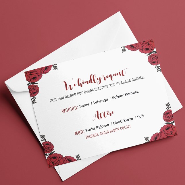 Tema röd ros Blommigt Bröllop Tilläggskort (attire customizable card that matches your floral wedding theme)