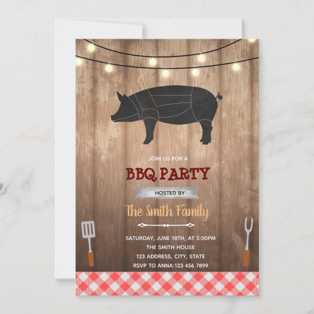 Tema Rustic gris bbq Inbjudningar (Framsida)