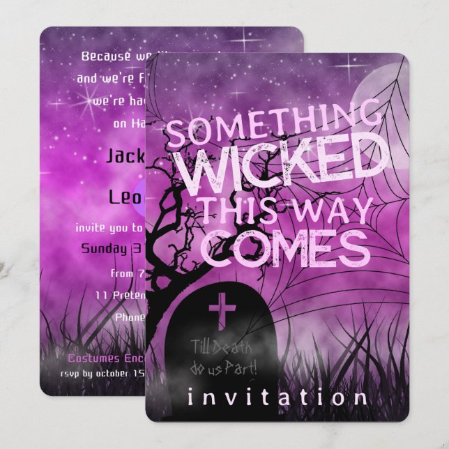 Tema Wicked Roligt Gothic Halloween Mörk Arts Inbjudningar (Fram/baksida)