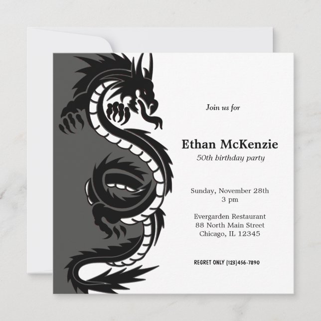 Tema Yin Yang Dragon Birthday Inbjudningar (Framsida)