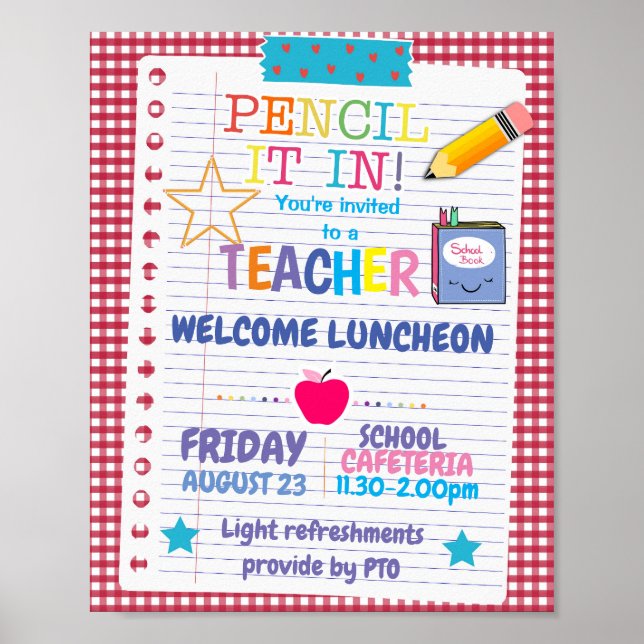 Temaevenemang för lärarluncheon i back to school poster (Framsidan)