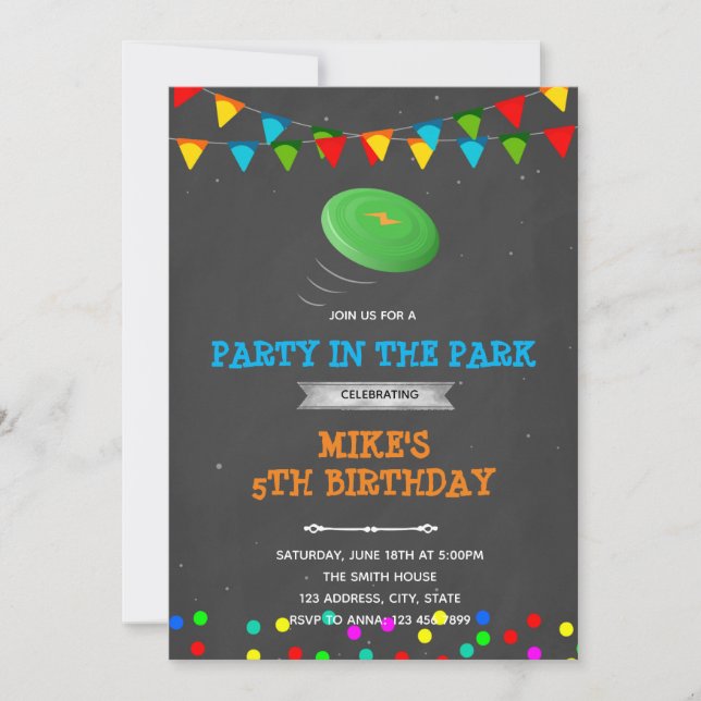 Temainbjudan för frisbee party-födelsedag inbjudningar (Framsida)