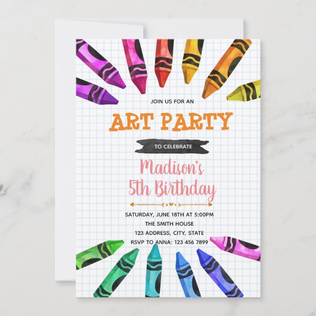 Temainbjudan till Cute Crayon party Inbjudningar (Framsida)