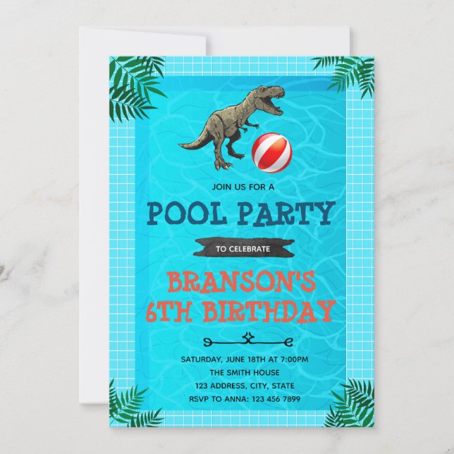 Temainbjudan till Dinosaur bassäng party Inbjudningar (Framsida)