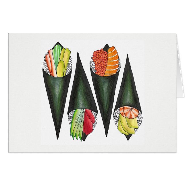 Temaki Sushi Hand Roll Rolls Japanska Food Cuisine Hälsningskort (Framsidan Horizontal)