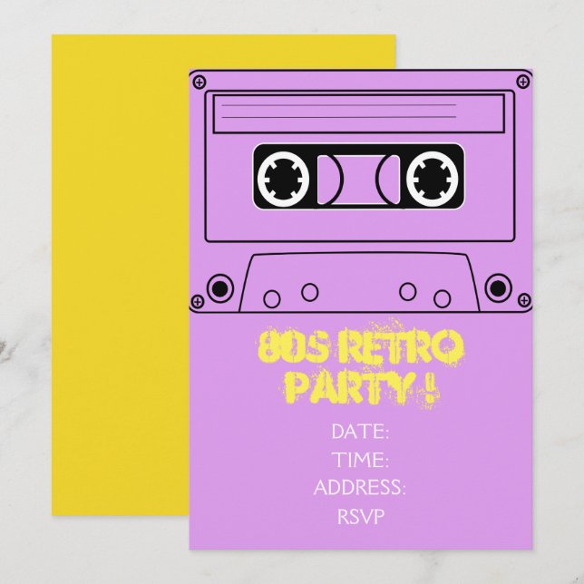 temaparty på 1980-talet inbjudningar (Fram/baksida)