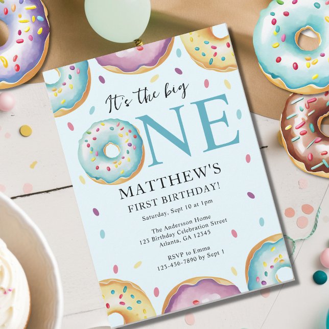 Temapartyet Big One 1:a Birthday Donut Inbjudningar (Skapare uppladdad)