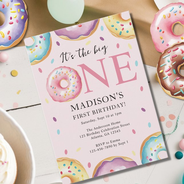 Temapartyet Big One 1:a Birthday Donut Inbjudningar (Skapare uppladdad)