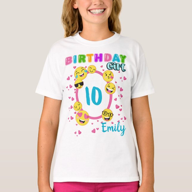 Temapartyet Emoji Birthday Girl Matching Anpassnin T Shirt (Framsida)