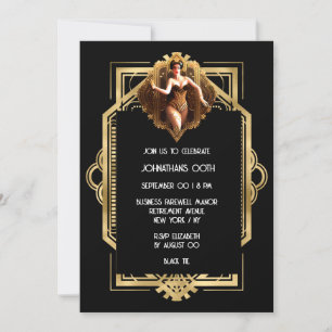Temapartyet Gatsby Flapper girl Black guld 1920 Inbjudningar