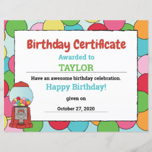 Temapartyet Gumball Gumball Certificate från födel