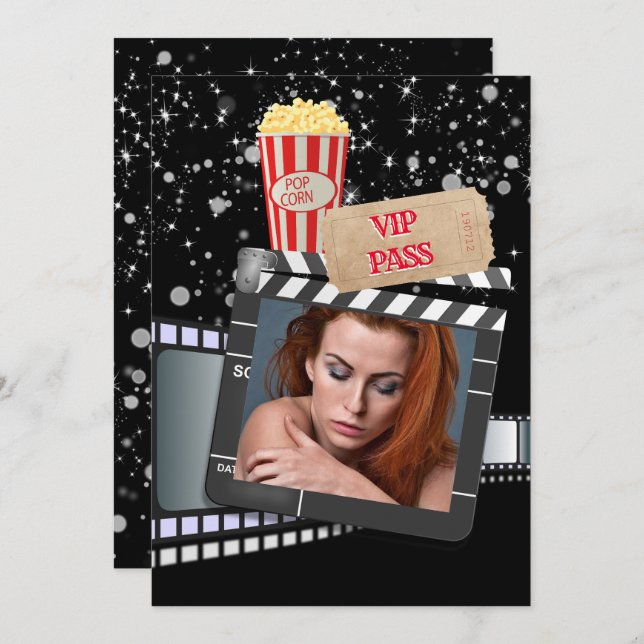 Temapartyet Movie VIP elegant Hollywood- Inbjudningar (Fram/baksida)