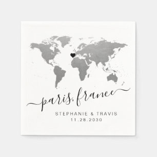 Temapartyet silver World Map Travel Pappersservett