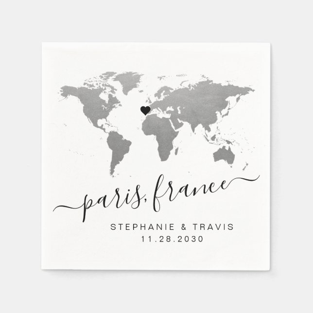 Temapartyet silver World Map Travel Pappersservett (Framsidan)