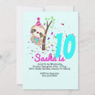 Temapartyet Sloth Birthday Girl Anpassningsbar Inbjudningar