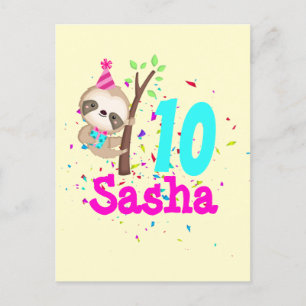 Temapartyet Sloth Birthday Girl Anpassningsbar Vykort