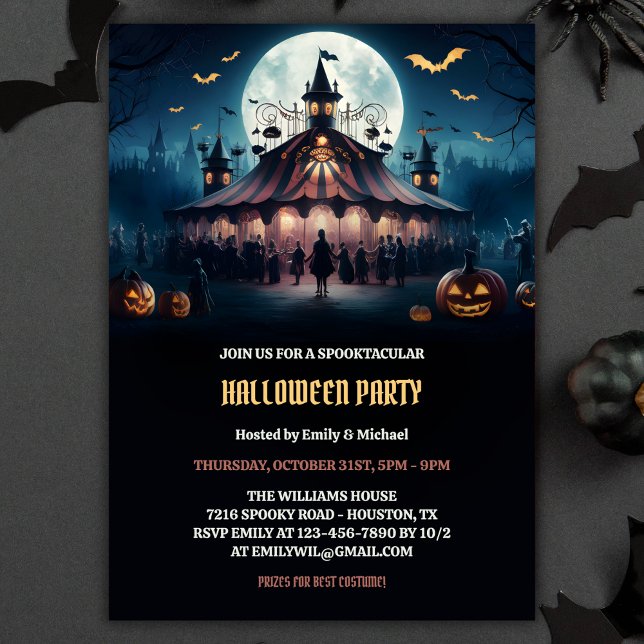 Temapartyet Spooky Circus Halloween Carnival Inbjudningar (Spooky Circus Halloween Carnival Theme Party Invitation)