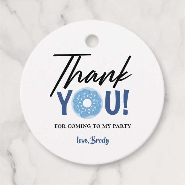 Temapartyet tack Blue Doughnut Gåvor Etiketter (Framsida)