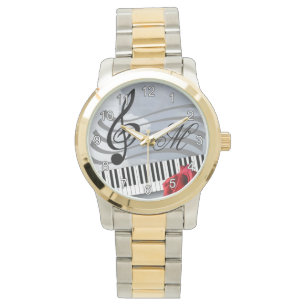 Temat Music Älskare Treble clef Tangentbord och R Armbandsur