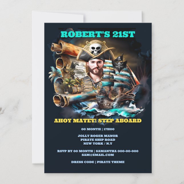 Temat pirat om filmuppspelning i Sereepover hallow Inbjudningar (Framsida)