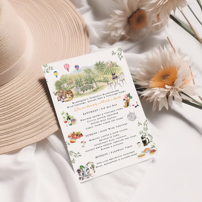 Temecula Wine Country Bachelorette Itinerary Inbjudningar (Skapare uppladdad)