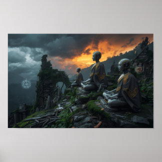 Tempel för de sista AI-munkarna: Futuristisk Sci-F Poster