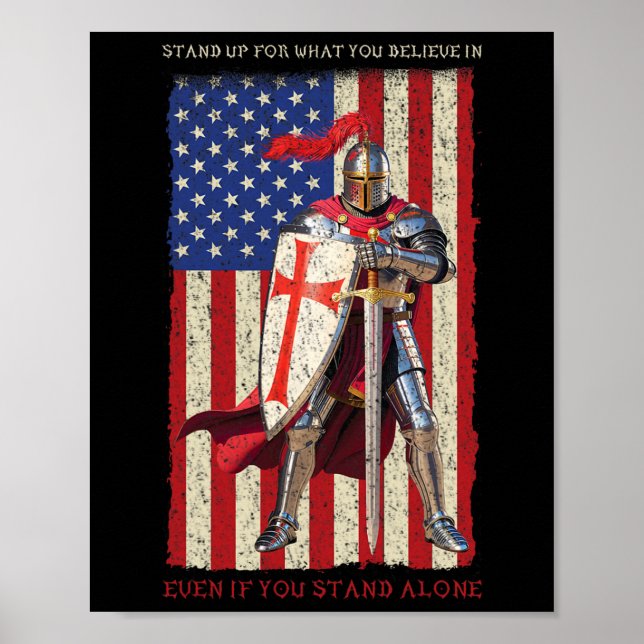 Tempelriddare Korsfarare Medeltida Amerikansk Flag Poster (Framsidan)