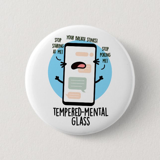 Tempered mental Glass Funny Cellphone Pun Knapp (Framsida)