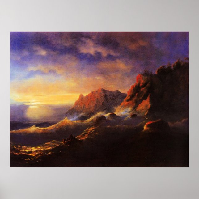 Tempest ,Sunset, bra art av Ivan Aivazovsky Poster (Framsidan)