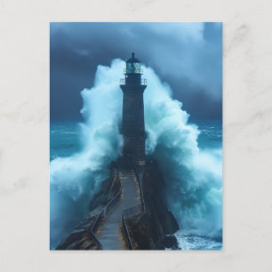 Tempestuous Guardian - Lighthouse in Stormy Sea Vykort