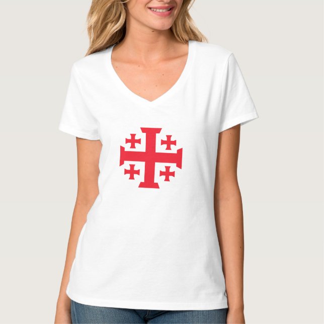 Templar Jerusalem Cross Dam T-shirt med V-ringning (Framsida)