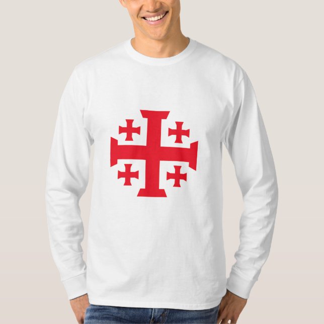 Templar Jerusalem Cross Herrens Långärmad T-shirt (Framsida)
