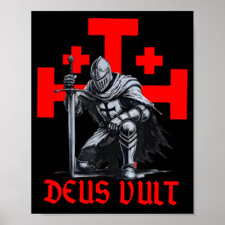 Templar Knight Crusader Deus Vult Cross Medieval F Poster