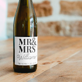 Template Wedding favor Mr & Mrs Namn Cute Classy Vinflaska Etikett
