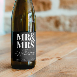 Template Wedding favor Mr & Mrs Namn Cute Modern Vinflaska Etikett