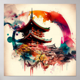 Temple Coloré Japon Poster
