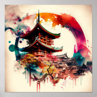 Temple Coloré Japon Poster