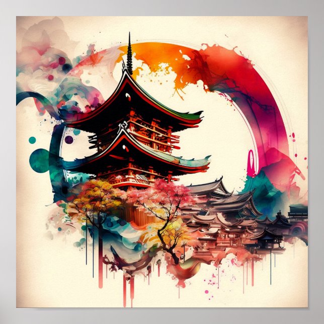 Temple Coloré Japon Poster (Framsidan)