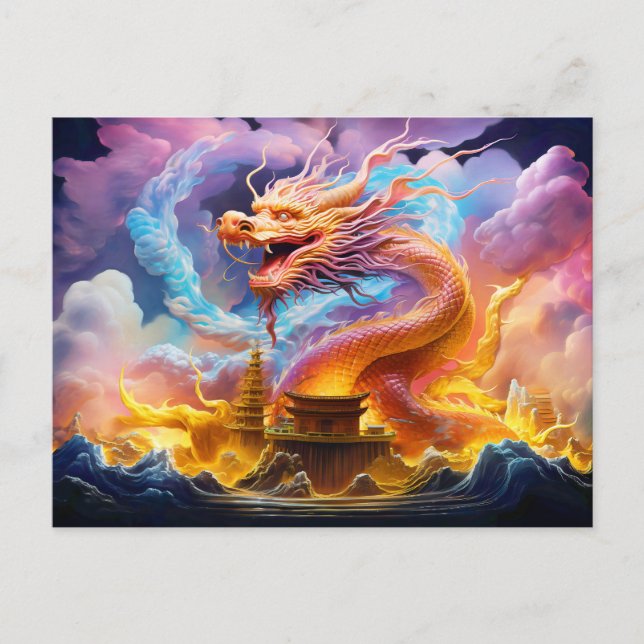 Temple Grace – Chinese Airbrush Dragon in Pink and Vykort (Framsida)