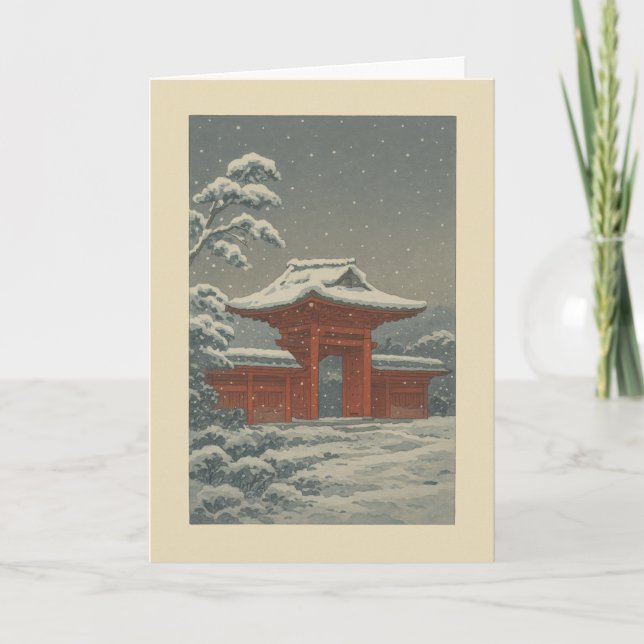 Temple in the Snow - Japanese Christmas Card Helgkort (Framsida)