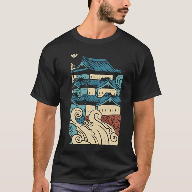 Temple Modern Colorful Black Art Illustration T Shirt (Framsida)